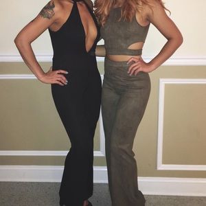 Olive Suede Two Piece Outfit